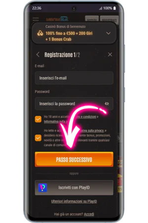 Campi email e password registrazione Cricket Road